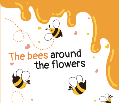 The bees around the flowers